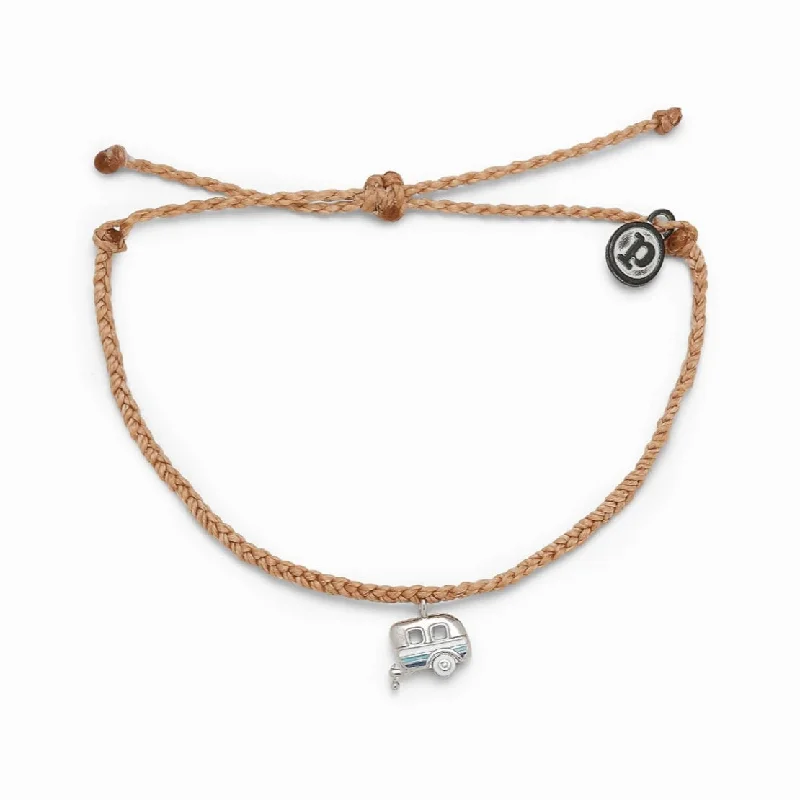 colorful charm bangles for women-Pura Vida On the Road Bracelet Cafe de Leche with Silver Happy Camper Charm