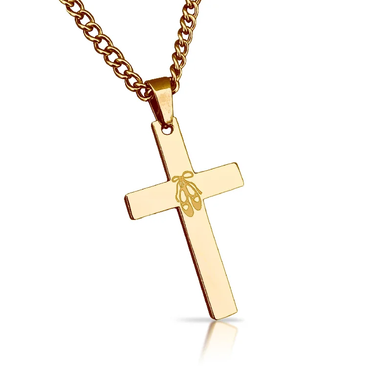 custom name necklaces for women-Dance Cross Pendant With Chain Necklace - 14K Gold Plated Stainless Steel