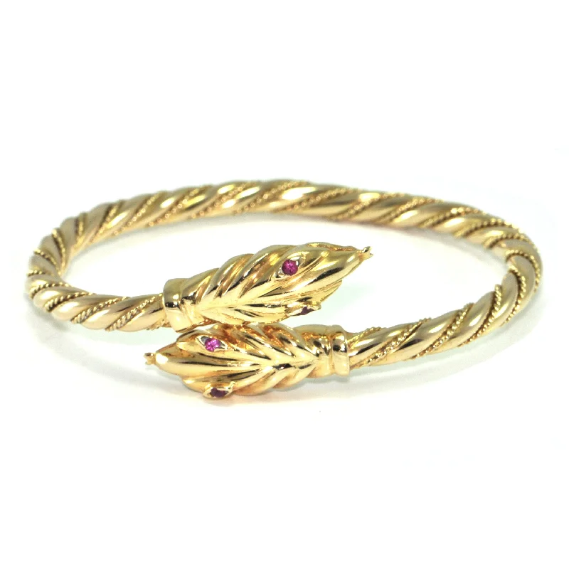 bangles with diamonds for women-Vintage 18K Yellow Gold Twisted Snake Bangle Bracelet