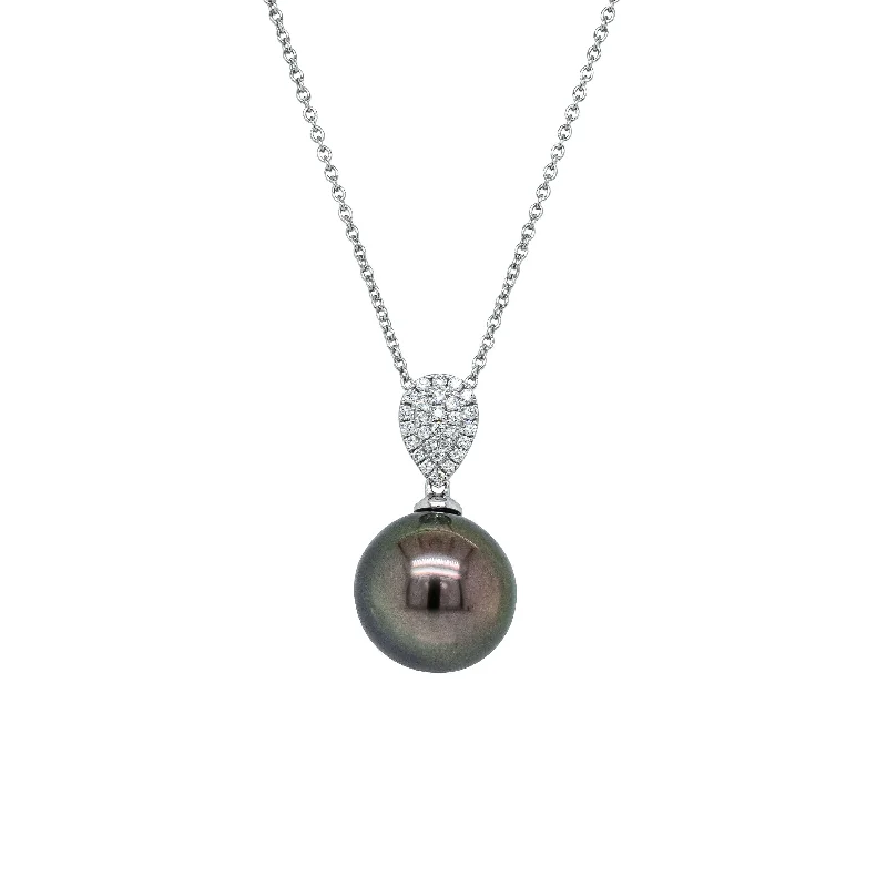 dainty necklaces for women-18ct White Gold 13mm Tahitian Pearl & Diamond Aegean Pendant