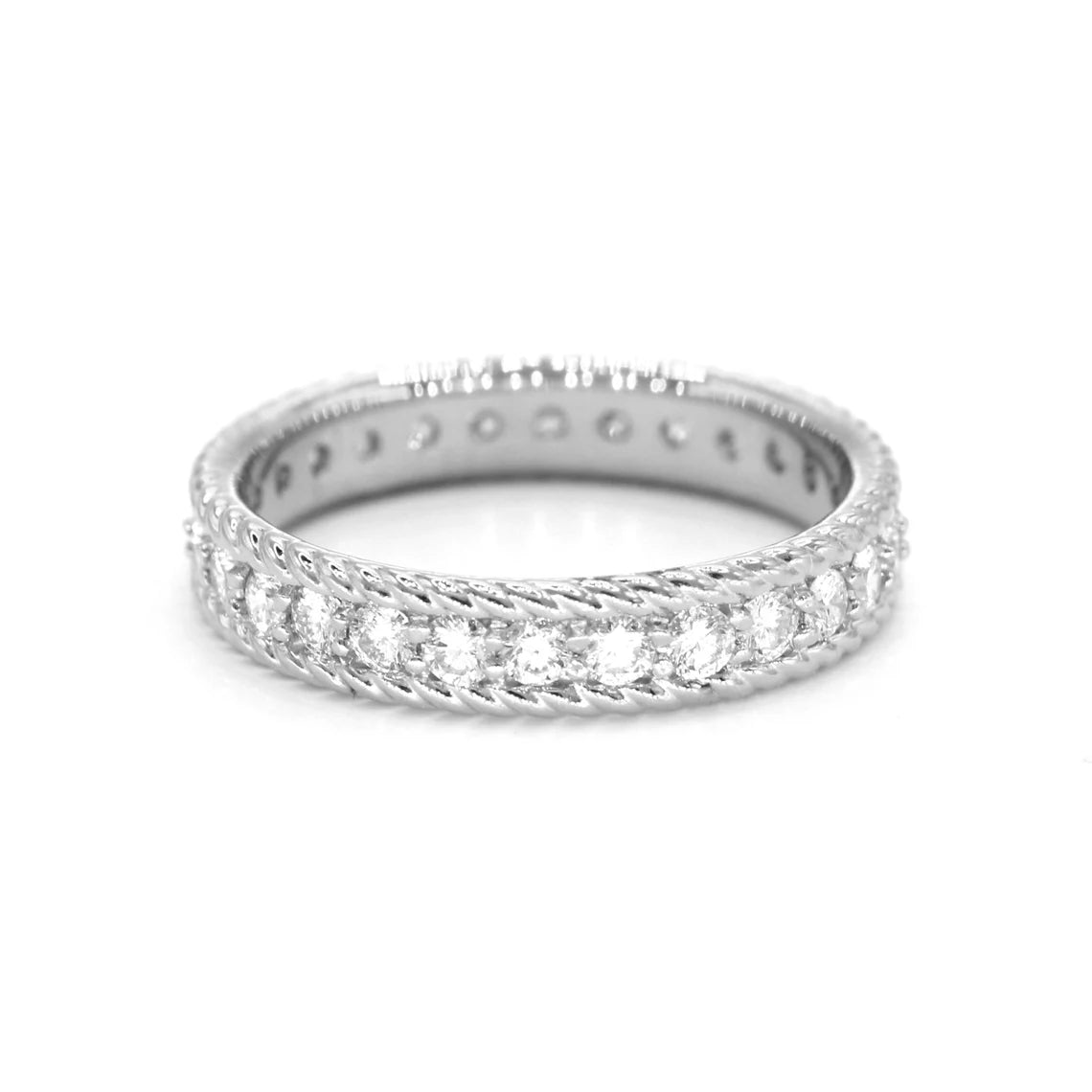 fashionable rings for women-0.90 ct. Diamond Eternity Band, Rope Designed Edge Ring Vintage Inspired