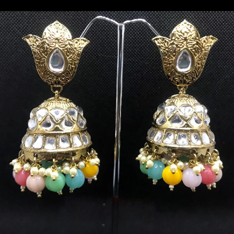 colorful drop earrings for women-Deep Enterprises Gold Plated Kundan Jhumki Earrings (Assorted Colors}