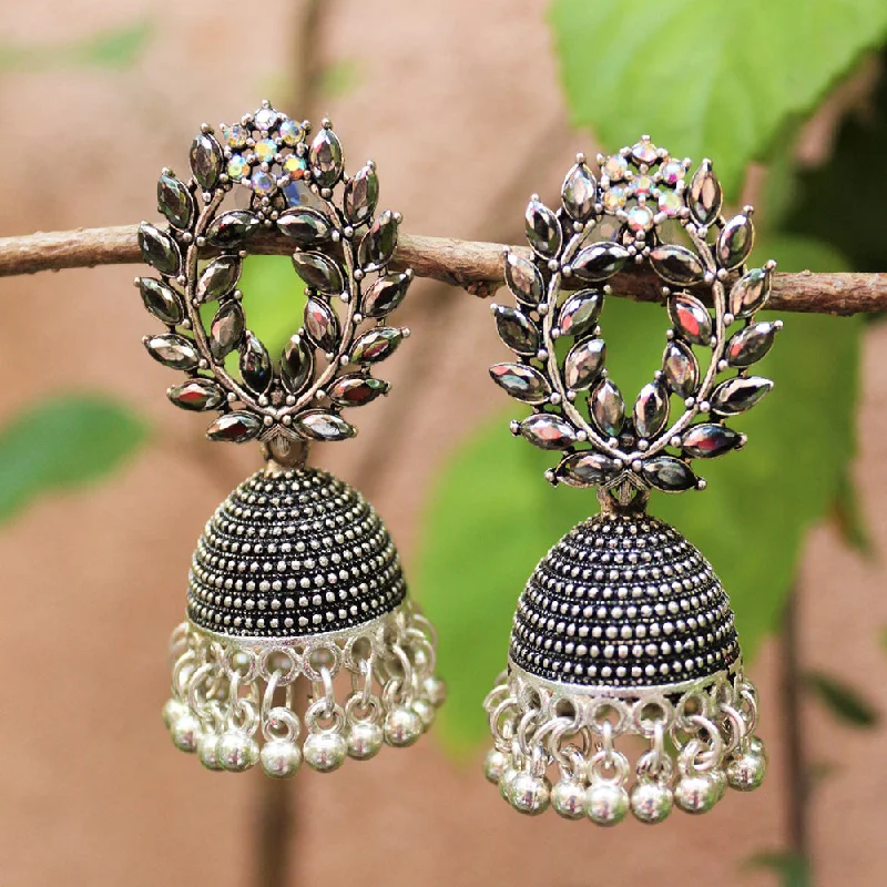 gemstone stud earrings for women-H K Fashion Oxidised Plated Crystal Stone  Jhumki Earrings