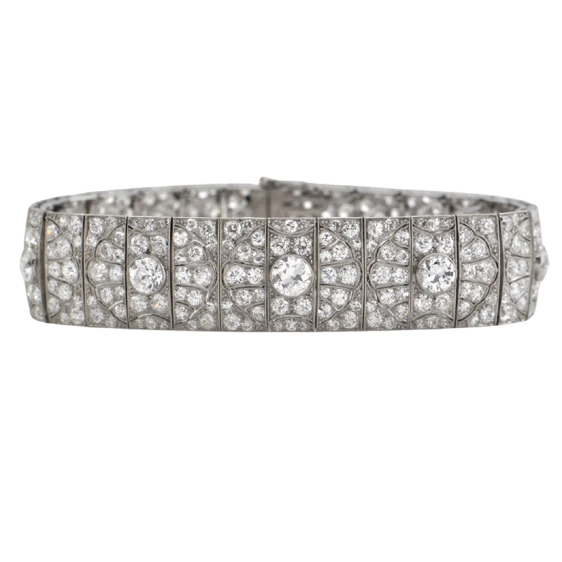 casual bangles for women-Exceptional Antique Art Deco Platinum Diamond Bracelet, Mallett, England.