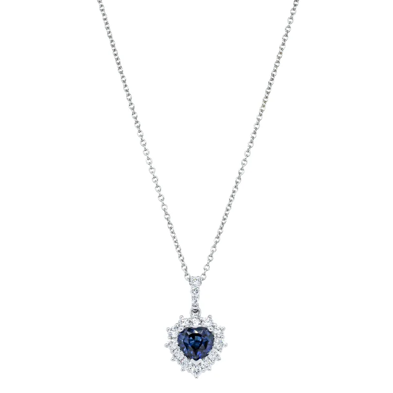 colorful gemstone necklaces for women-18ct White Gold 1.27ct Sapphire & Diamond Heart Belle Pendant