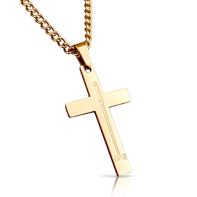 gold chain necklaces for women-Golf Cross Pendant With Chain Necklace - 14K Gold Plated Stainless Steel