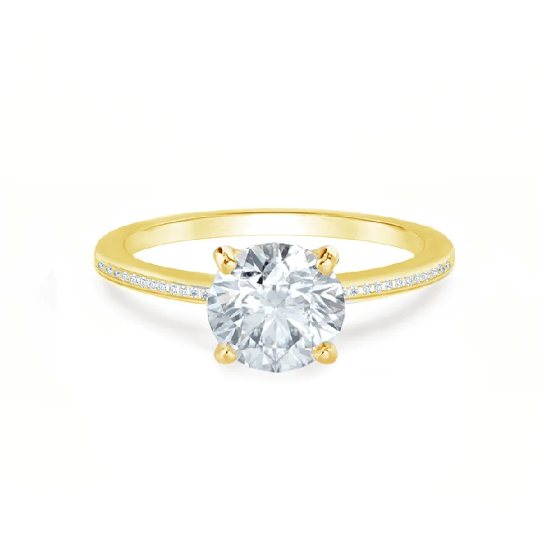 gold engagement rings for women-IRIS - Round Lab Diamond 18k Yellow Gold Petite Channel Set Ring