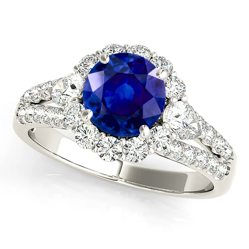 sapphire wedding rings for women-1.35 ct. Genuine Blue Sapphire Split Shank Halo Ring