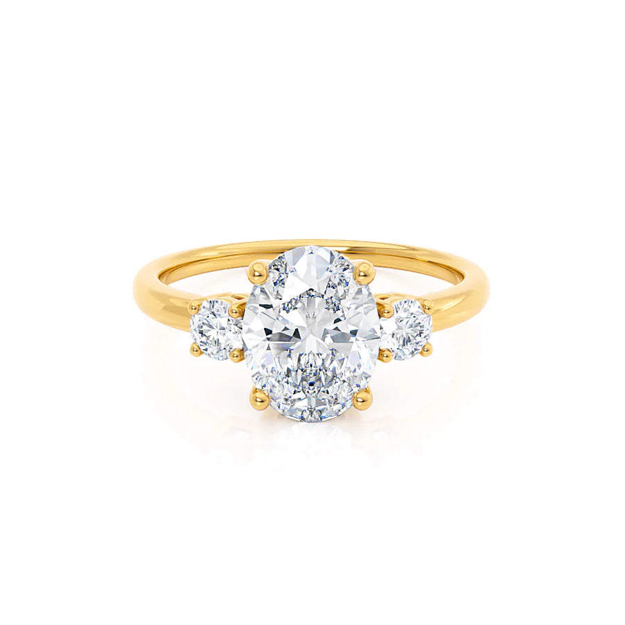 engagement rings with sapphires for women-LOUELLA - Oval Lab Diamond 18k Yellow Gold Trilogy Ring