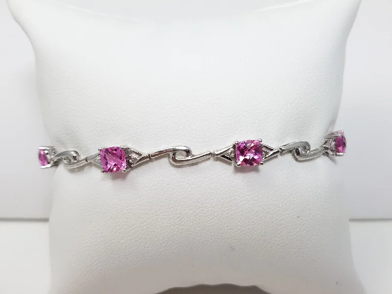 delicate silver bangles for women-7" 3.50ctw Synthetic Pink Sapphire 14k White Gold Bracelet