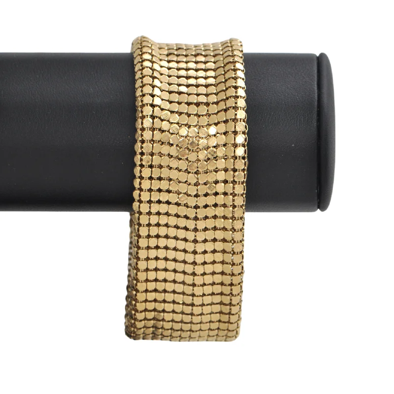 statement bangles for women-Retro 18K Gold Textured Chainmail Wide Bracelet