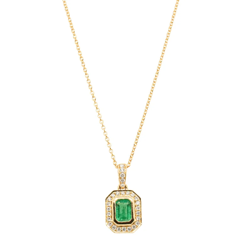 geometric necklaces for women-18ct Yellow Gold .78ct Emerald & Diamond Isla Pendant