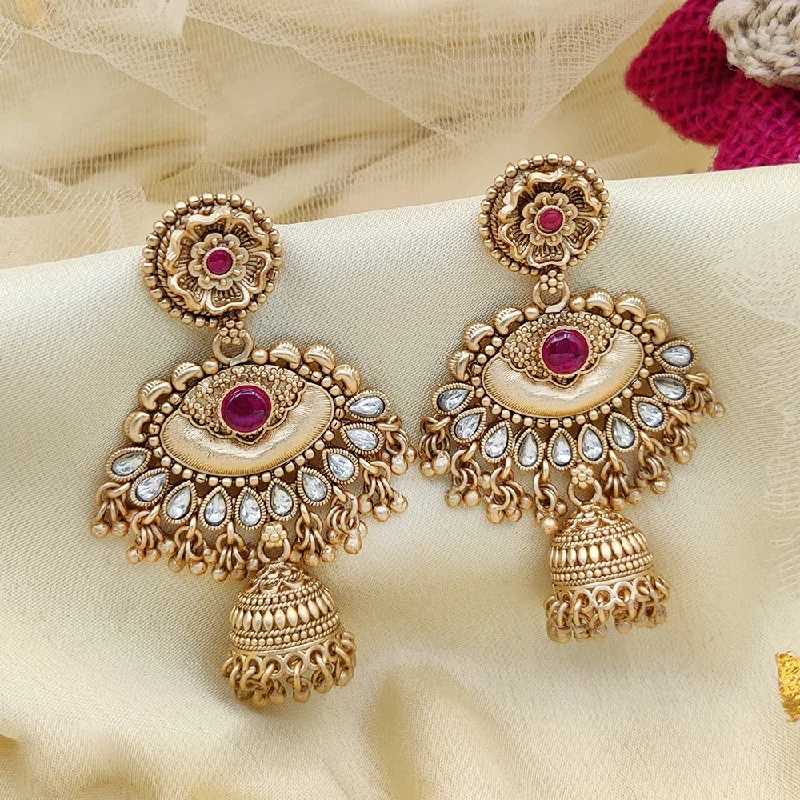 boho earrings for women-Jewel Addiction Copper Gold Pota Stone Jhumki Earrings