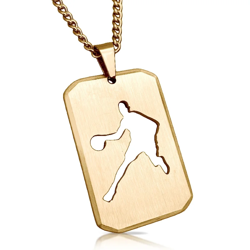 elegant drop necklaces for women-Basketball Cut Out Pendant With Chain Necklace - 14K Gold Plated Stainless Steel