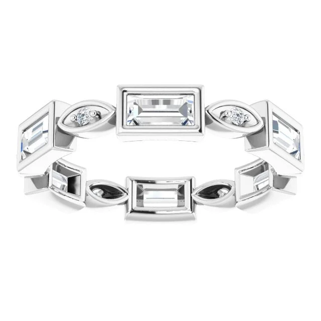 stylish wedding rings for women-1.00 ct. Straight Baguette & Round Diamond Eternity Band