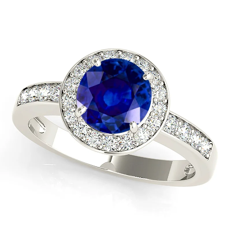 antique rings for women-1.80 ct. Genuine Blue Sapphire Halo Engagement Ring