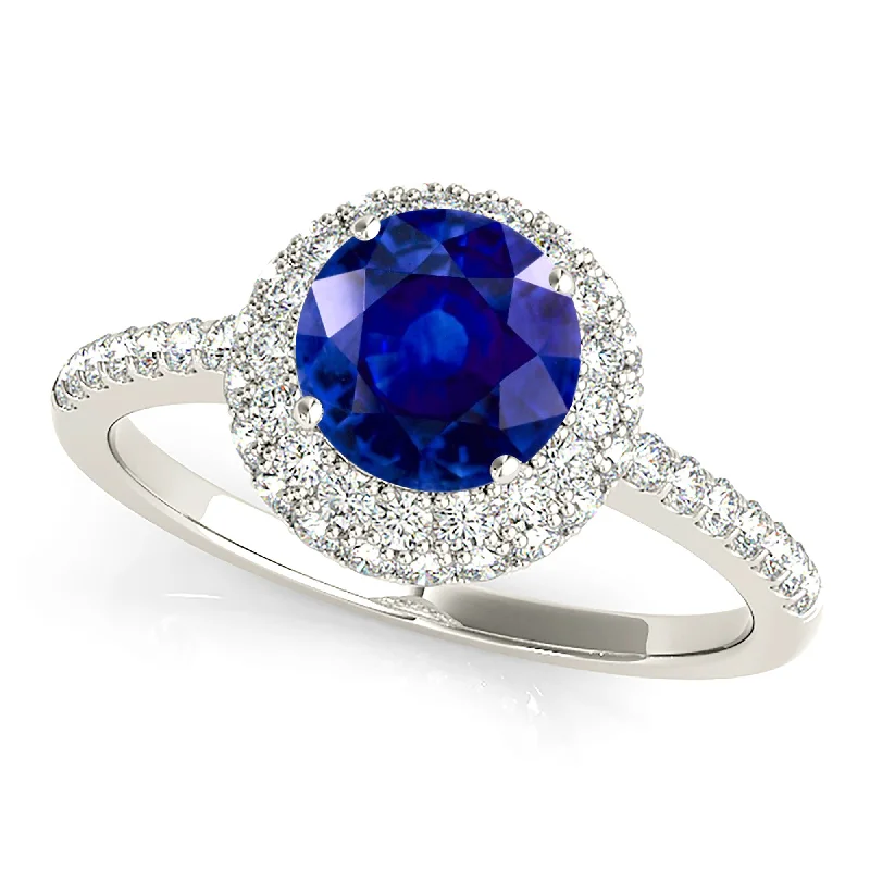 vintage rings for women-1.35 ct. Genuine Blue Sapphire Double Halo Ring