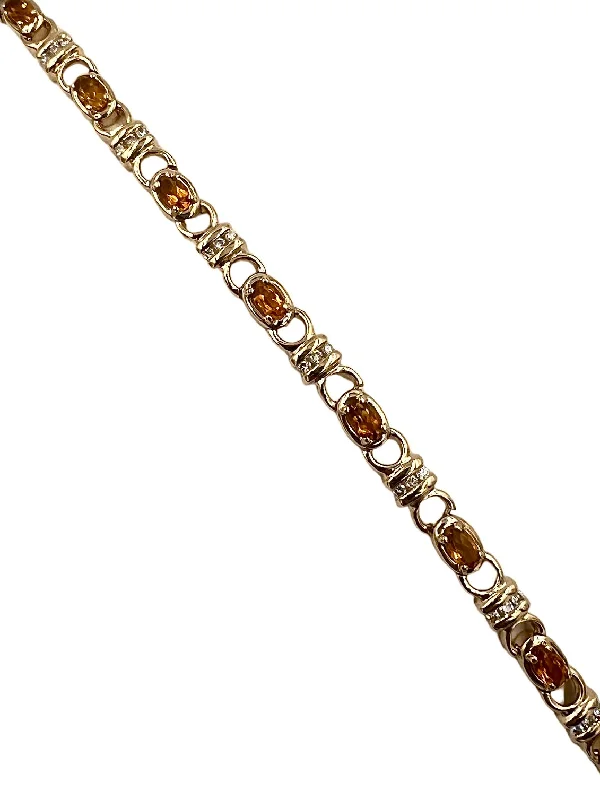 gold-plated bangles for women-Citrine Diamond Yellow Gold Link Bracelet