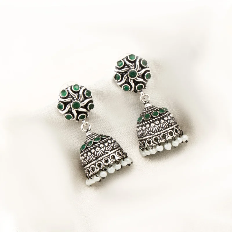 elegant pearl drop earrings for women-Nipura Green Amapola Jhumkas