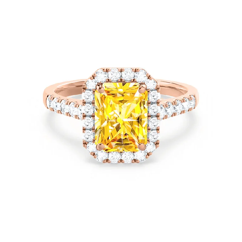 solitaire engagement rings for women-ESME - Chatham® Radiant Lab-Grown Yellow Sapphire & Diamond 18k Rose Gold Halo