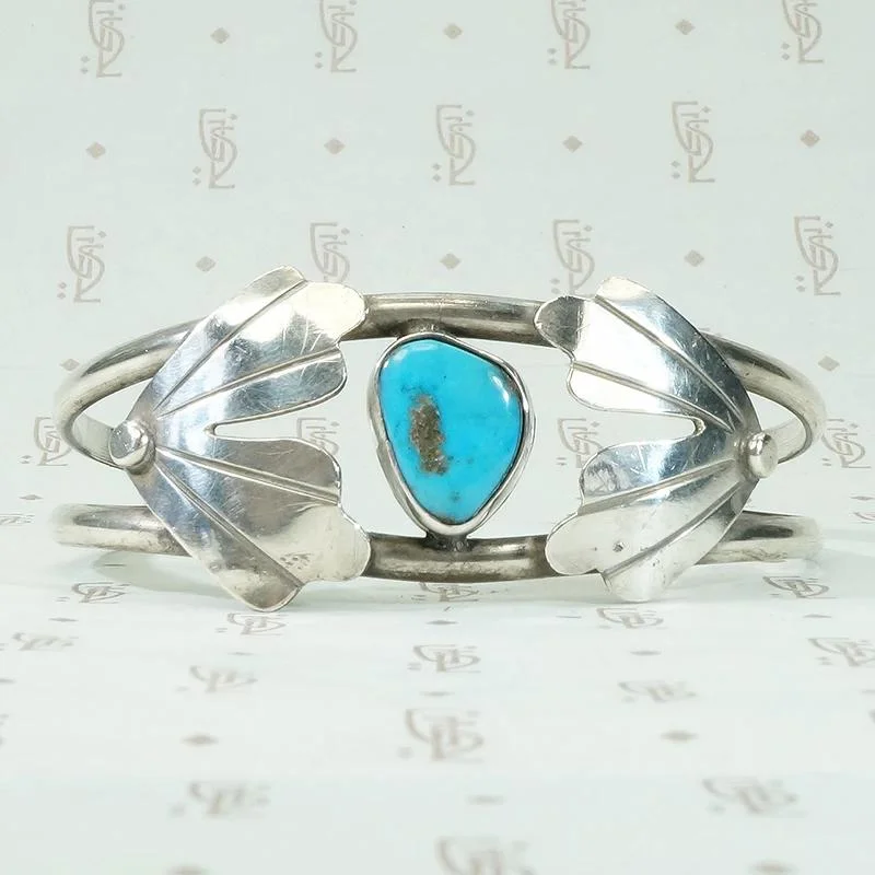 silver charm bracelets for women-Silver & Turquoise Cuff with Applied Maple Seeds