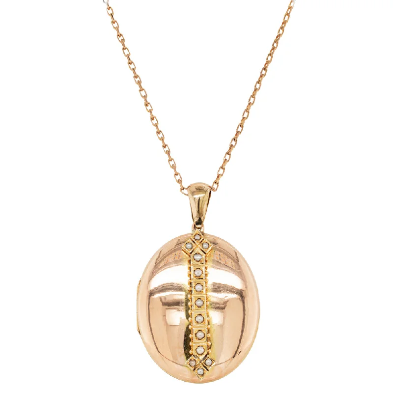 timeless necklaces for women-Vintage 13ct Rose Gold Seed Pearl Locket