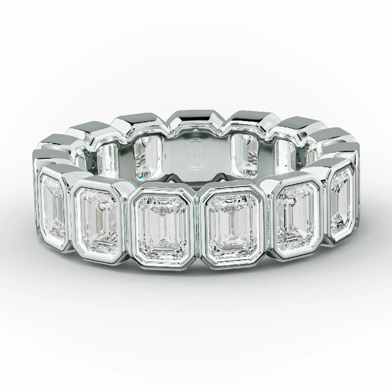 minimalist rings for women-4.0 Carat Bezel Set Emerald Cut Diamond Eternity Band