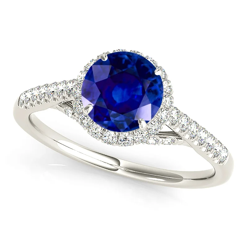 luxury wedding bands for women-1.35 ct. Genuine Blue Sapphire Halo Ring