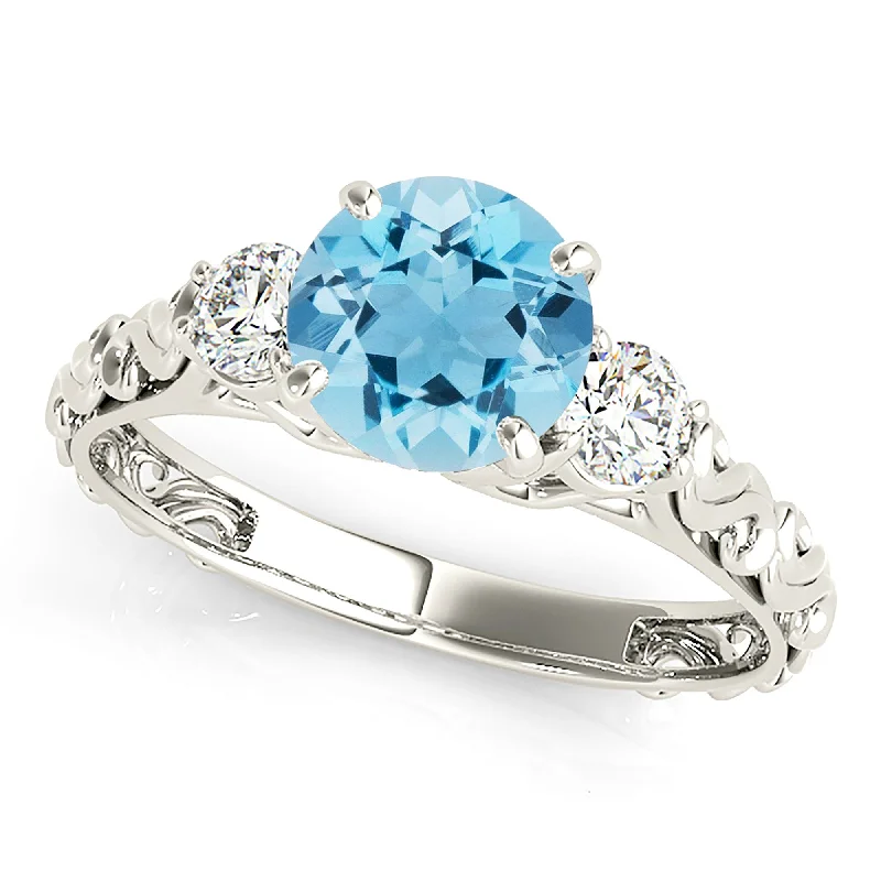 fancy rings for women-1.10 ct. Genuine Aquamarine Ring With 0.25 ctw. Side Accent Diamonds