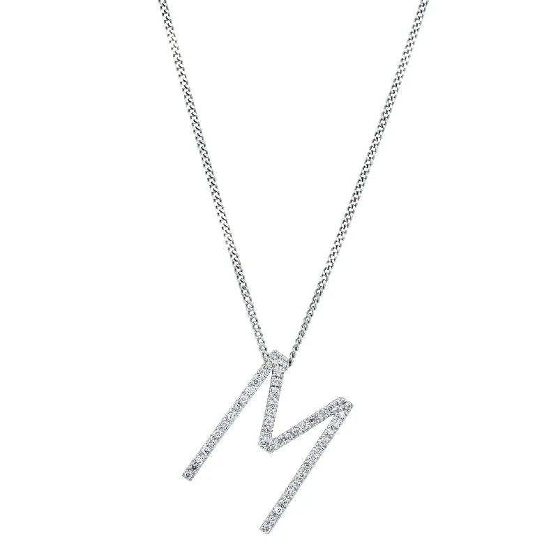 luxury sapphire necklaces for women-Deja Vu 18ct White Gold .50ct Diamond Letter M Pendant