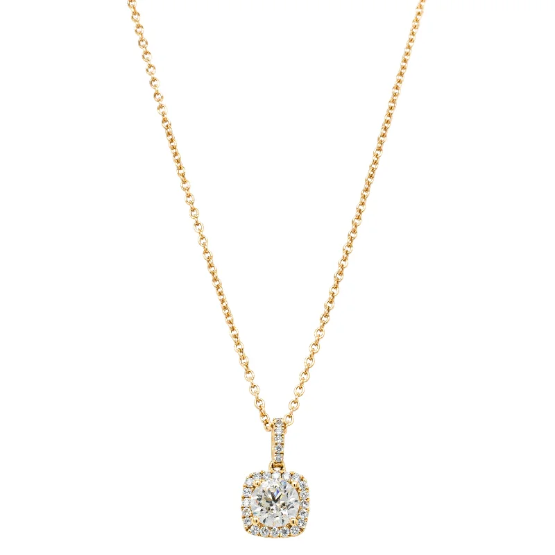 contemporary necklaces for women-18ct Yellow Gold .68ct Reclaimed Diamond Peony Pendant