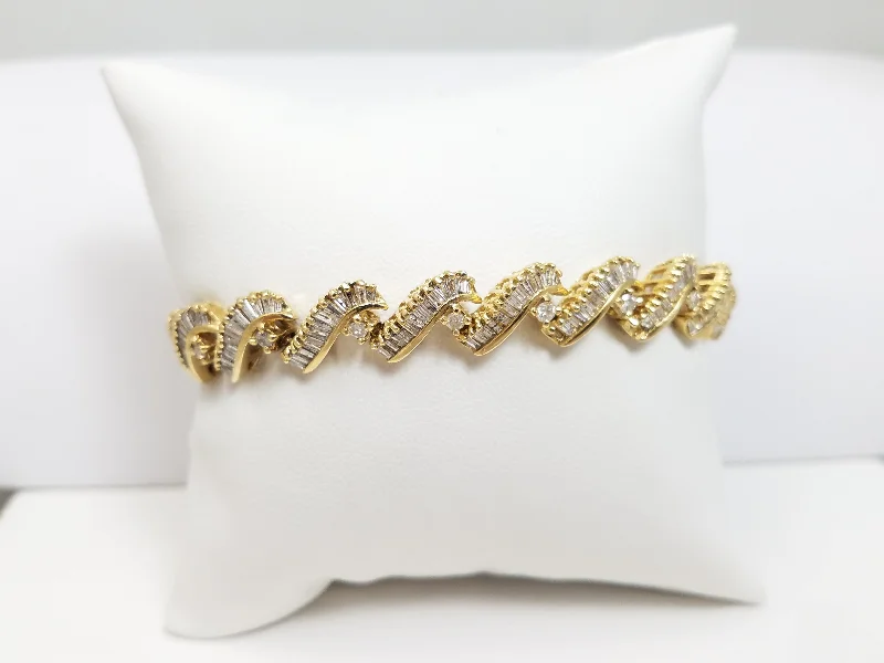 romantic bangles for women-Glamorous 7" Solid 14k Yellow Gold Natural Diamond Custom Bracelet