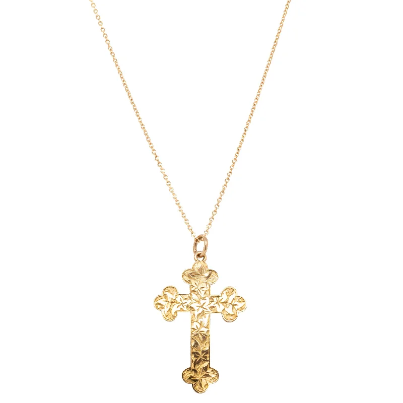 elegant necklaces for women-Vintage 9ct Rose Gold Engraved Cross Pendant