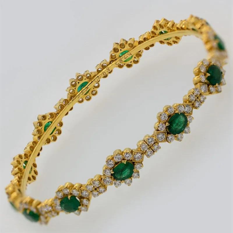 luxury bracelets for women-Emerald Diamond Gold Eternity Bangle