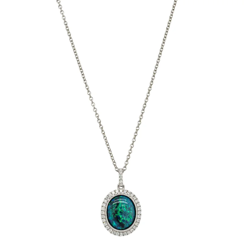 romantic pendant necklaces for women-18ct White Gold 1.71ct Opal & Diamond Isla Pendant