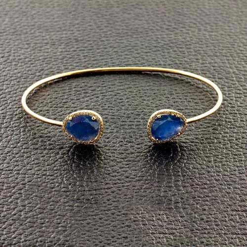 geometric bangles for women-Sapphire & Diamond Bangle Bracelet