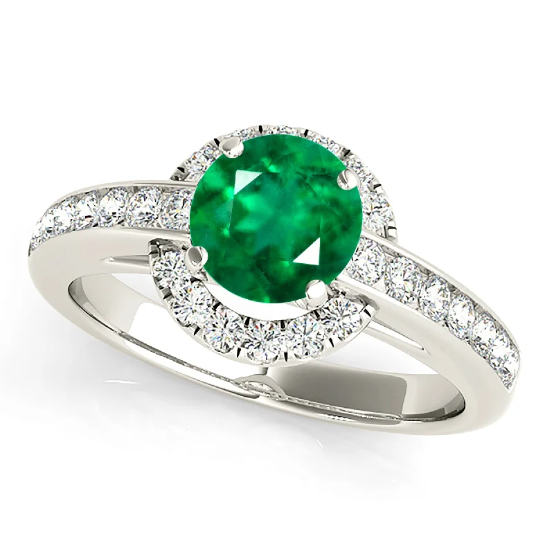 stylish wedding rings for women-1.75 ct. Genuine Emerald Ring With Halo, Channel Set Diamond Band