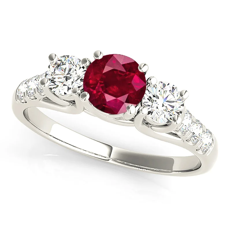 luxurious wedding rings for women-1.35 ct. Genuine Ruby Ring With Diamonds And Solitaire band