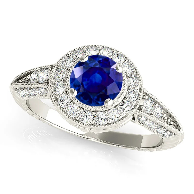 large diamond rings for women-2.40 ct. Genuine Blue Sapphire Vintage Halo Ring