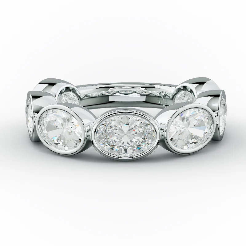 boho rings for women-4.0 Carat East West Oval Bezel Set Diamond Anniversary Band