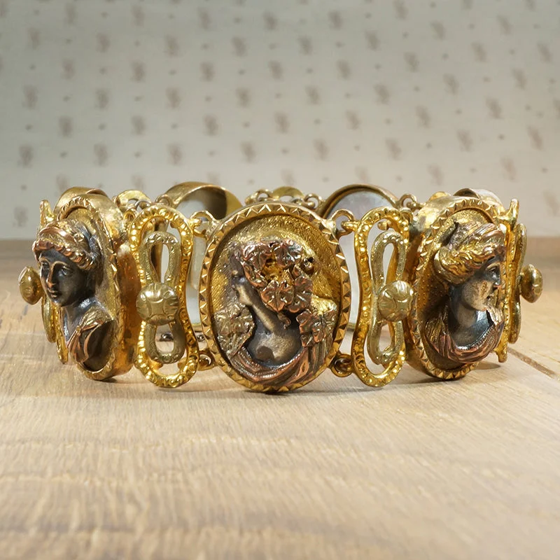 vintage bangles for women-Silver and Gold Repoussé Cameo Bracelet c1800