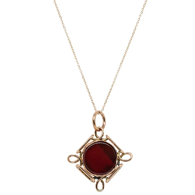 wedding necklaces for women-Vintage 9ct Yellow Gold Bloodstone & Carnelian Spinner Pendant