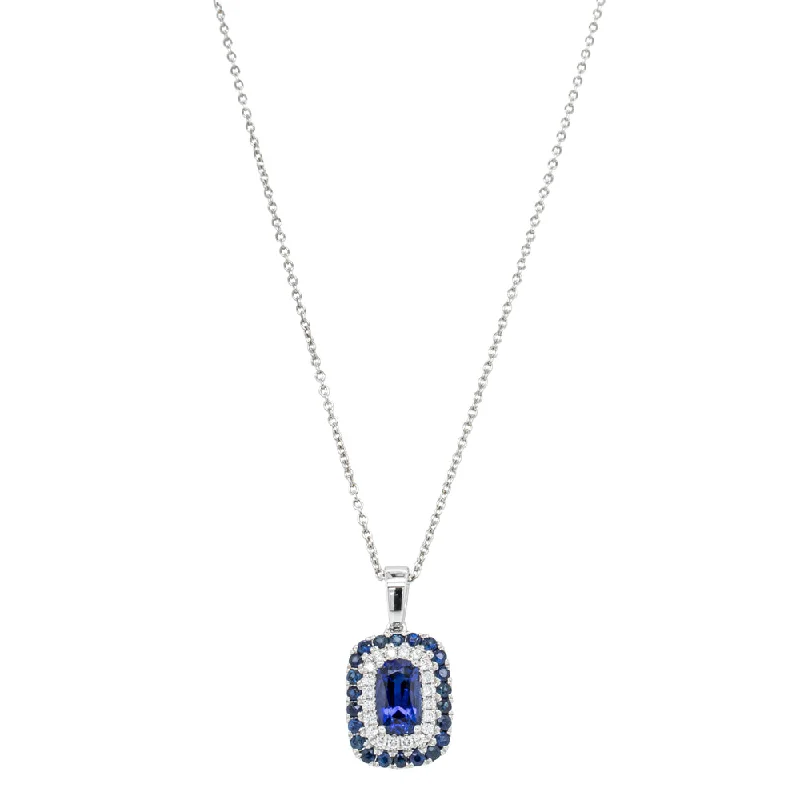 vintage-inspired necklaces for women-18ct White Gold 1.18ct Sapphire & Diamond Halo Pendant