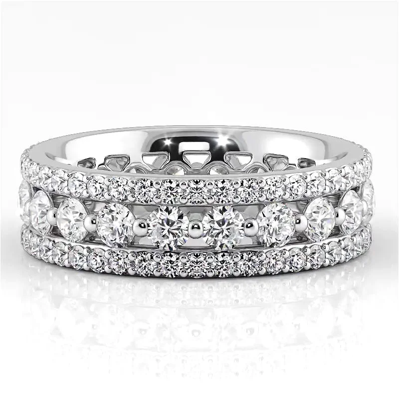 luxury wedding bands for women-2.29 ct. Round Diamond Triple Row Wedding Band