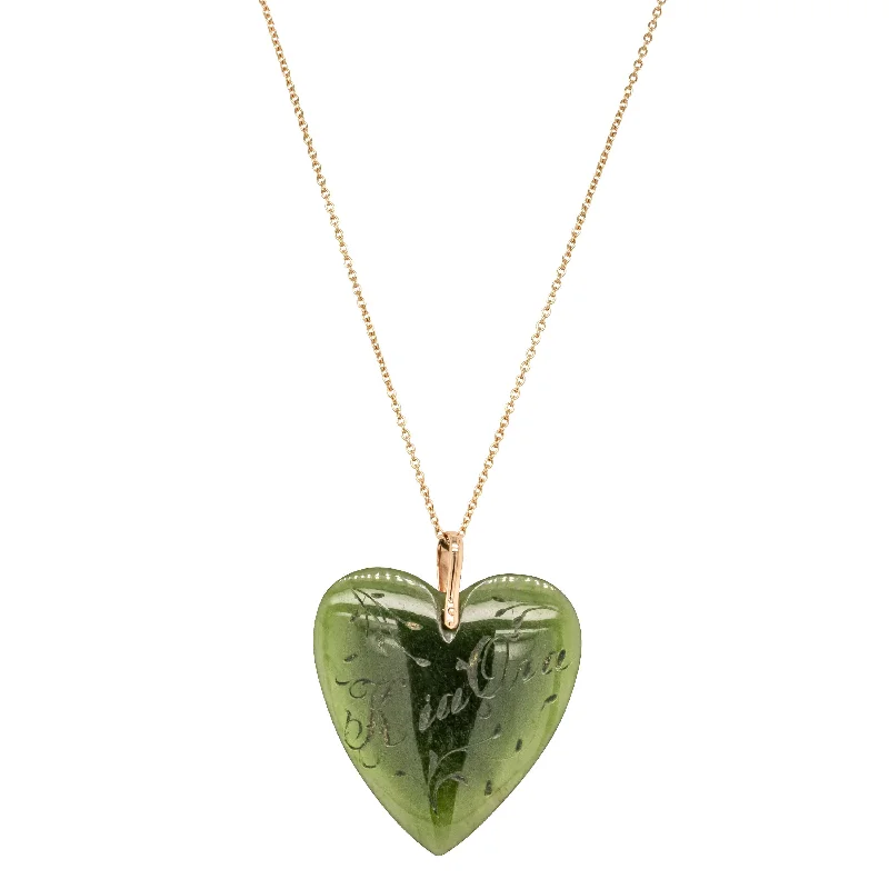 long necklaces for women-Vintage 9ct Rose Gold Greenstone Heart Pendant