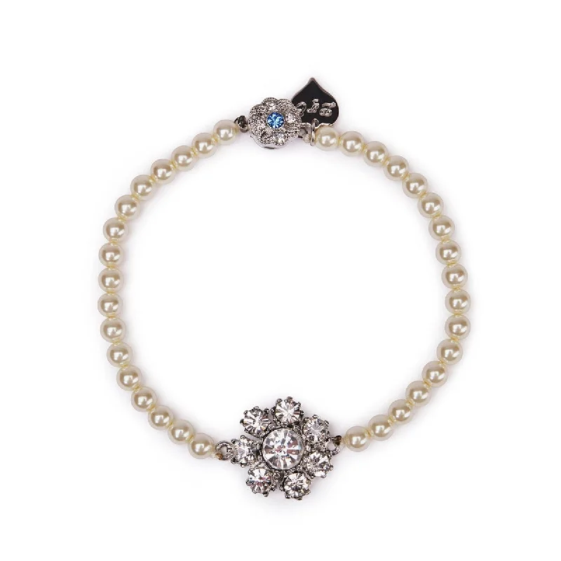 casual bangles for women-Crystal Flower Pearl Bracelet