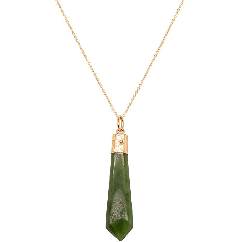 silver-plated necklaces for women-Vintage 9ct Yellow Gold Greenstone Drop Pendant