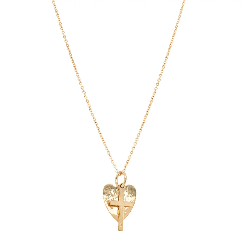 statement necklaces for women-Deja Vu 9ct Yellow Gold Heart and Cross Necklace