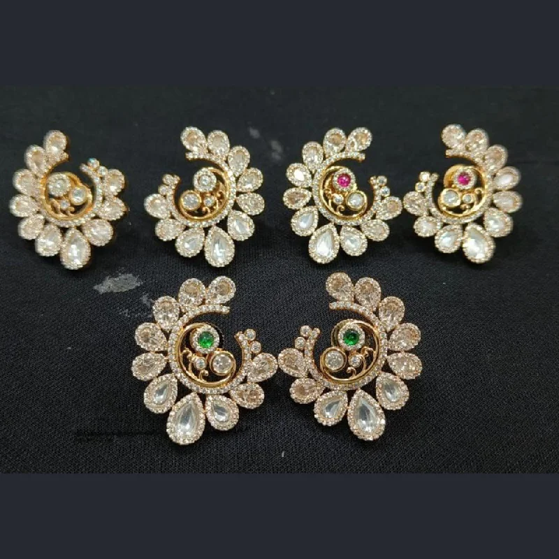 pearl earrings for women-JewelTreeTz Gold Plated Uncut Polki Kundan Stud Earrings( 1 Piece Only)