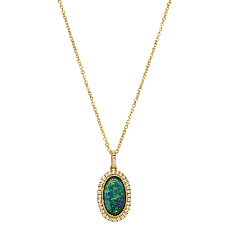 dazzling necklaces for women-18ct Yellow Gold 1.53ct Opal & Diamond Isla Pendant